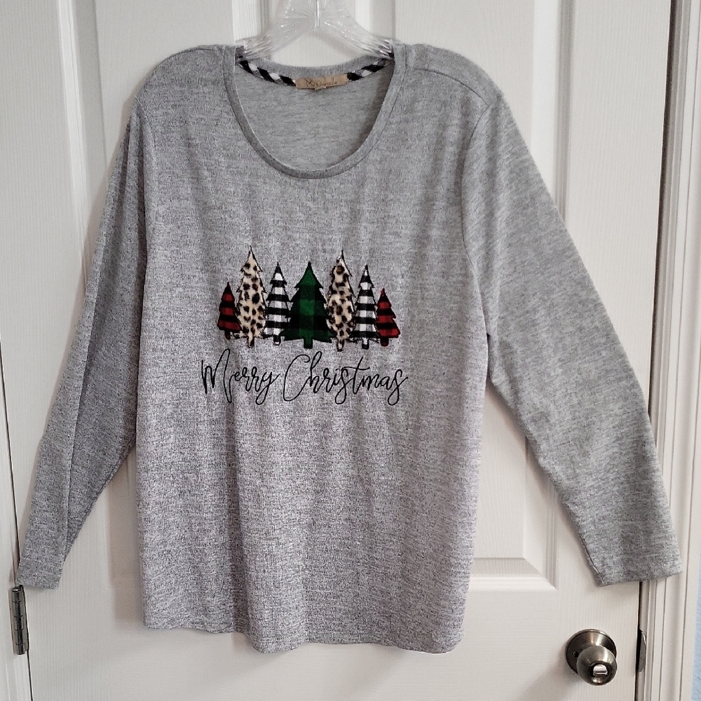 Gray Merry Christmas Long Sleeve Shirt